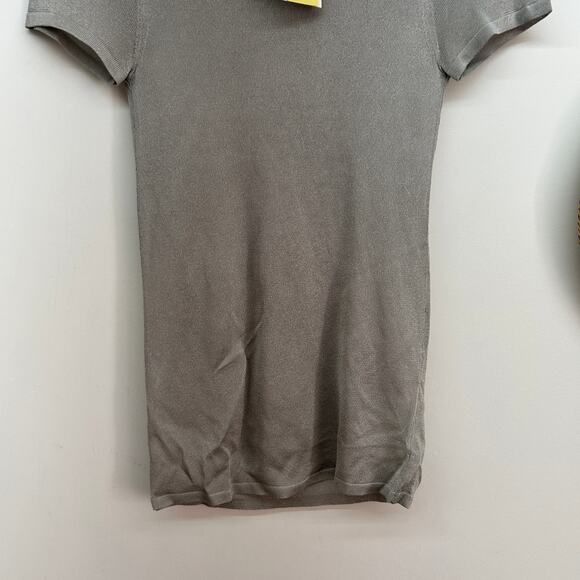 NEW Aritzia Wilfred Gray Silver Shimmer Sheer Knit Short Sleeve Tee TShirt Small - Picture 4 of 7